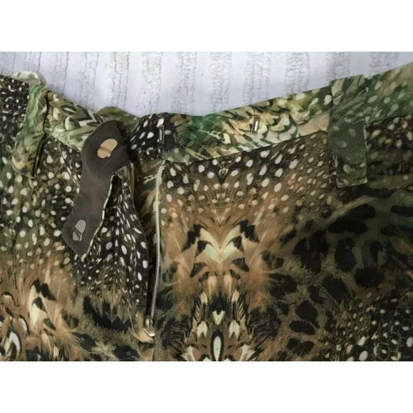 Paige Mid-Rise Women's Size 4 Brown Green Silk Animal Print Straight Leg Pants - Picture 3 of 10